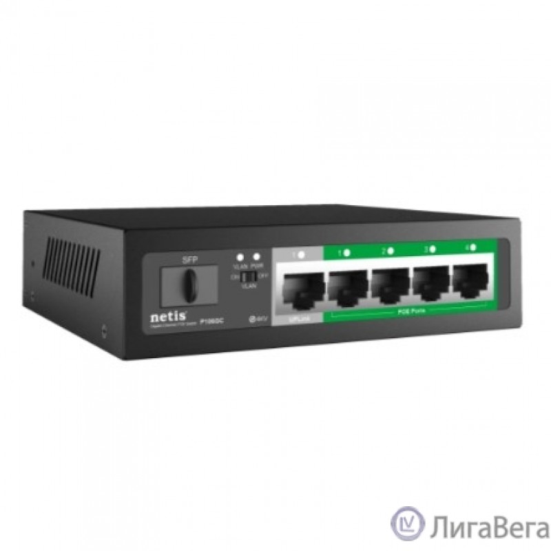 Netis P106GC Коммутатор, кол-во портов: 4x1 Гбит/с, SFP 1x1, кол-во SFP/uplink: RJ-45 1x1 Гбит/с, PoE: 4x15.4 Вт (макс. 58 Вт)  Netis P106GC Коммутатор, кол-во портов: 4x1 Гбит/с, SFP 1x1, кол-во SFP/uplink: RJ-45 1x1 Гбит/с, PoE: 4x15.4 Вт (макс. 58 Вт)