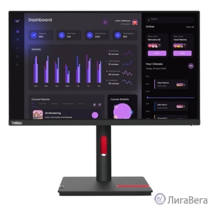 LCD Lenovo 23.8″ T24i-30 ThinkVision черный {IPS 1920x1080 60Hz 4ms 178/178 250cd 1000:1 Tilt Swivel Pivot} [63CFMATXEU/63CFXAR1CB]