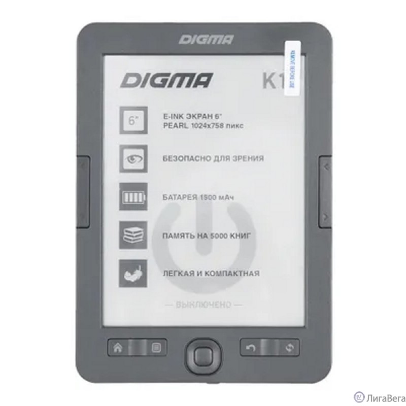 Digma K1 6″ E-ink HD Pearl 758x1024 600MHz 128Mb/4Gb/SD/microSDHC темно-серый [1389695]