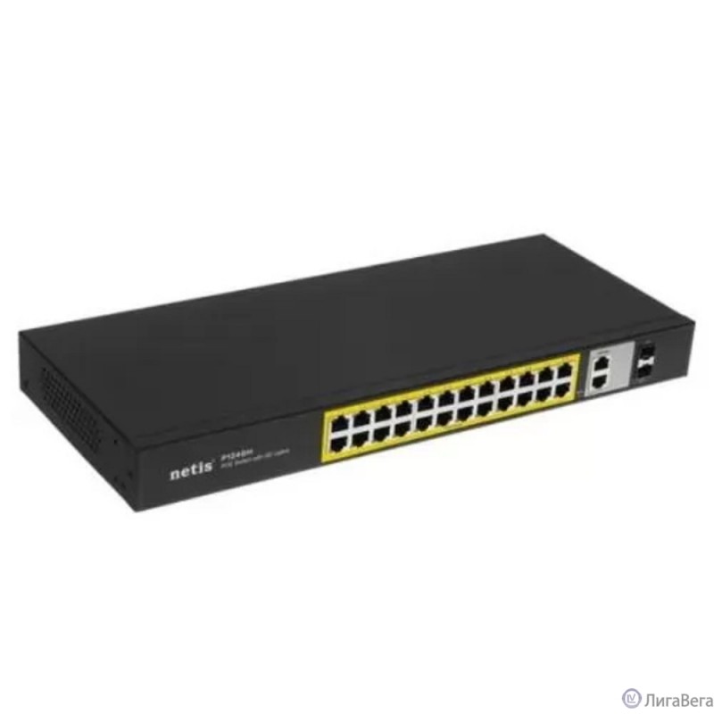 Коммутатор Netis P124GH (L2) 24x100Мбит/с 2x1Гбит/с 1xКомбо(1000BASE-T/SFP) 1SFP 24PoE 24PoE+ 360W неуправляемый