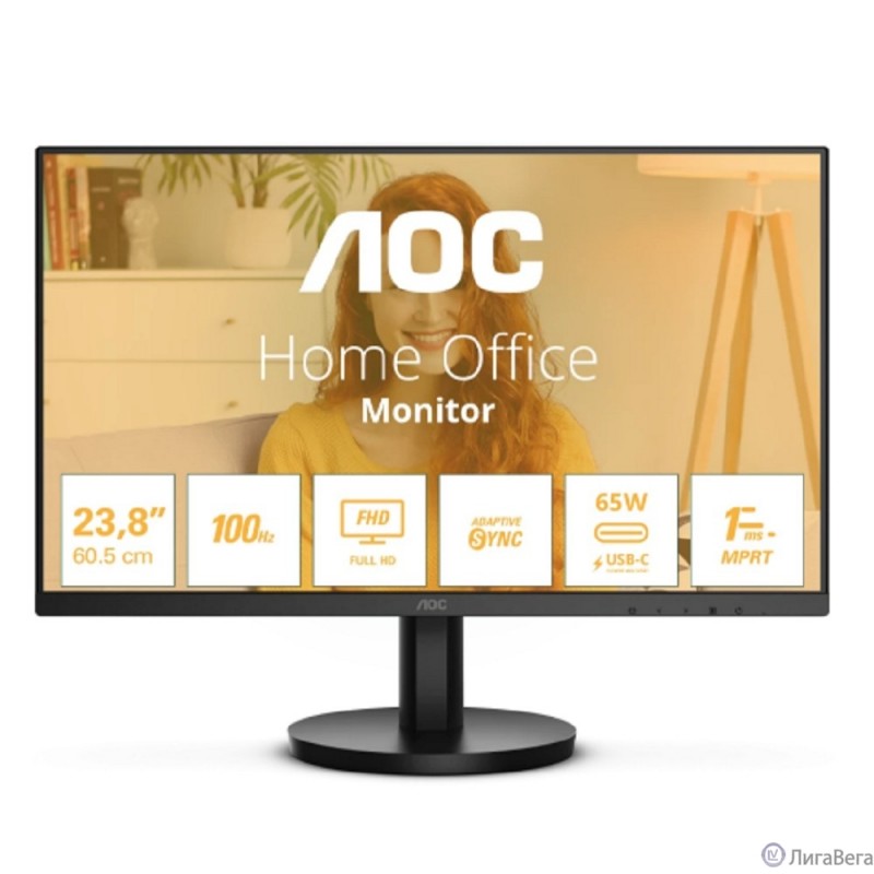 LCD AOC 23.8″ 24B3CA2 черный {IPS 1920x1080 100Hz 1ms 16:9 250cd 178/178 HDMI DisplayPort 2x2W USB-C 2xUSB3.2}