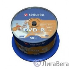 Verbatim  Диски DVD-R  4.7Gb 16х, Wide Photo InkJet Printable, 50шт, Cake Box (43533/43649)