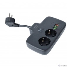 Amper сетевой удлинитель, 0,2м, 2 розетки, 3*0,75мм, 10А, 2500 Вт, 3usb, 1Type-C, 1кн, черный. [T2535B]