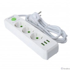 Amper сетевой удлинитель, 2,0м, 3 розетки, 10А, 2500 Вт, 3usb, белый. [JH-1031U-2W]
