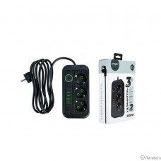 Amper сетевой удлинитель, 2,0м, 3 розетки, 3*0,75мм, 10А, 2500 Вт, 4usb, 1Type-C, черный. [JH-1074U-2B]