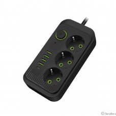 Amper сетевой удлинитель,4,0м, 3 розетки, 3*0,75мм, 10А, 2500 Вт, 4usb, 1Type-C, черный. [JH-1074U-4B]
