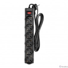 CBR Сетевой фильтр CSF 2606-3.0 Black, 6 евророзеток, длина кабеля 3 метра, цвет чёрный (пакет)