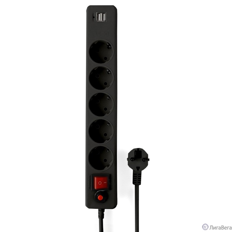 Гарнизон Сетевой фильтр для ИБП ECL-5-U2-B-1.8 5р, 10А, 2xUSB, 1.8м, ур.защиты 4, черный, пакет (22437)