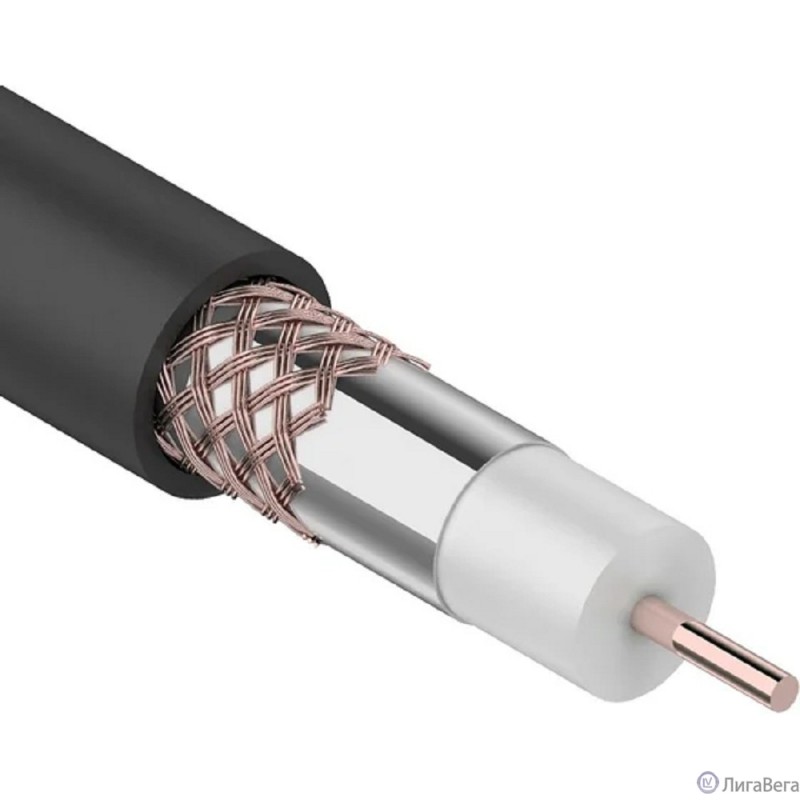 Rexant (01-2222) Кабель коаксиальный RG-6U, 75Ом, Cu/Al/Cu, 64%, 100м, OUTDOOR, черный