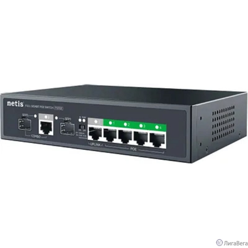 Коммутатор Netis P107GS (L2) 6x1Гбит/с 1xКомбо(1000BASE-T/SFP) 2SFP 4PoE 65W неуправляемый Коммутатор Netis P107GS (L2) 6x1Гбит/с 1xКомбо(1000BASE-T/SFP) 2SFP 4PoE 65W неуправляемый