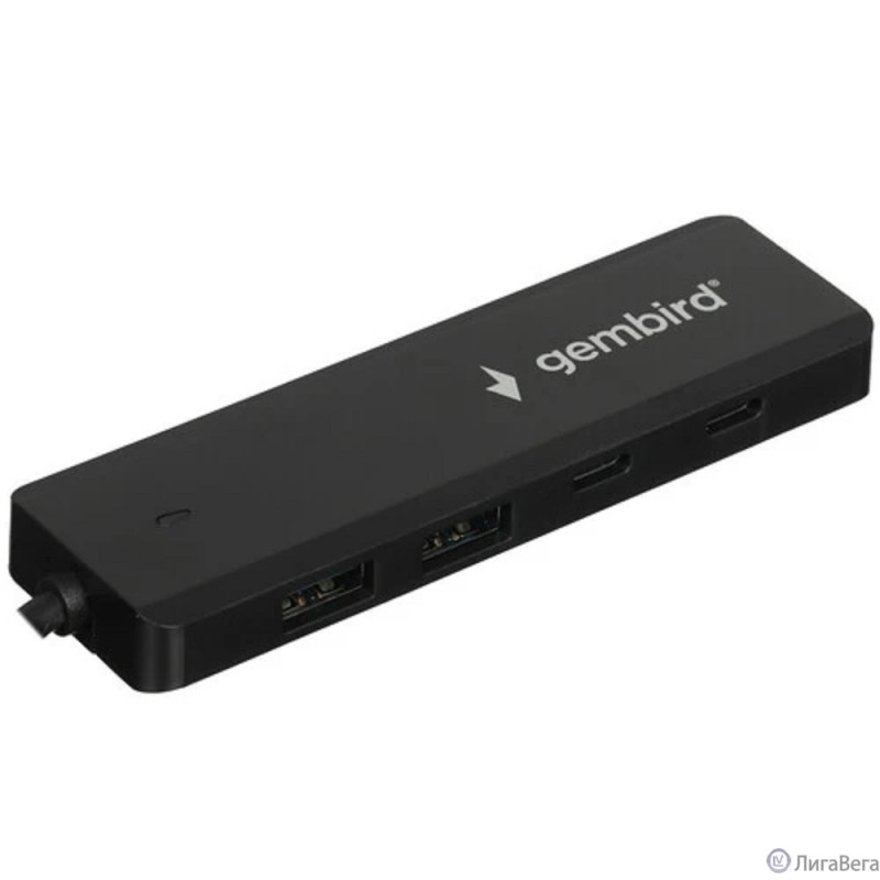 Gembird Разветвитель USB3.1 2xUSB, 2xType-C, с доп.пит (Type-C), кабель USB 19см, черный, коробка (UHB-C415)
