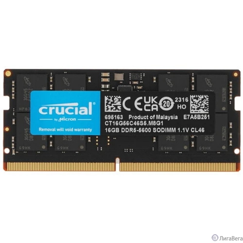Crucial 16GB DDR5 5600MHz CT16G56C46S5 CL46 SO-DIMM Crucial 16GB DDR5 5600MHz CT16G56C46S5 CL46 SO-DIMM