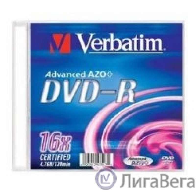 Verbatim  Диски DVD-R Verbatim 16-x, 4.7 Gb, (Slim Case) [43547] (отпускать поштучно)