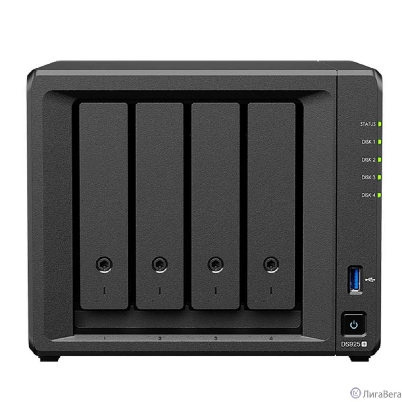 Synology DS925+ Сетевое хранилище NAS AMD Ryzen V1500B 2.2 GHz 4 GB DDR4 ECC SODIMM /3.5″ SATA HDD / SSD SATA 2,5 дюйма / M.2 2280 NVMe SSD / Hot Swap / 