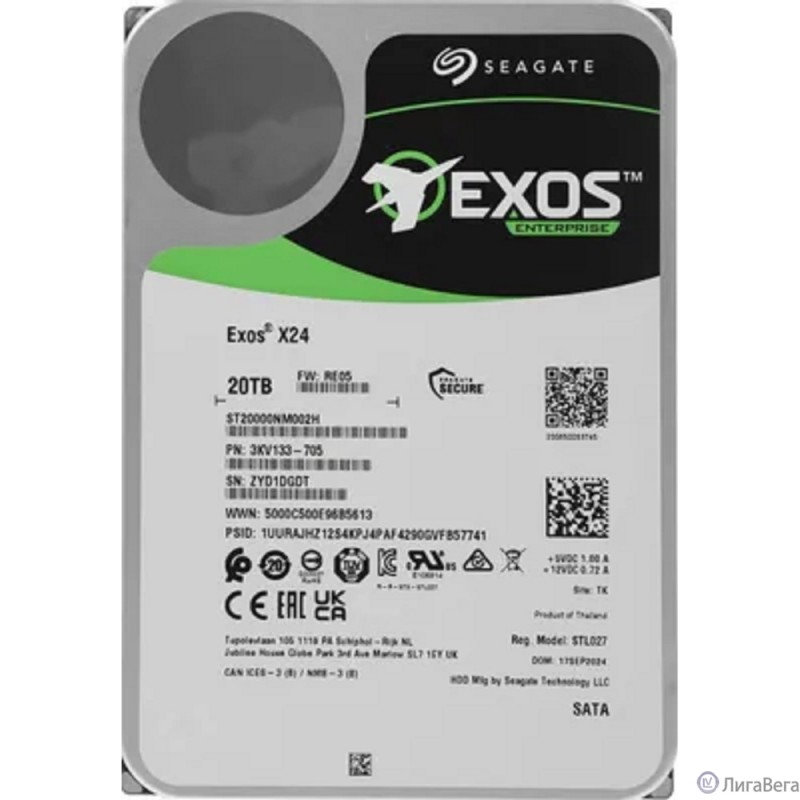 20TB Seagate Exos X24 (ST20000NM002H) {SATA 6Gb/s, 7200 rpm, 512mb buffer, 3.5″}