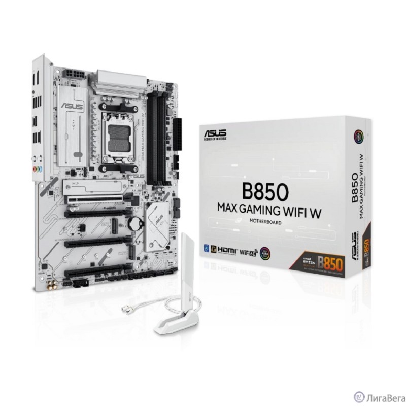 ASUS B850 MAX GAMING WIFI W (Socket AM5,  ATX, 4xDDR5(256GB), DP/HDMI 2.1, 1xPCIe 5.0x16/1xPCIe 4.0x16/2xPCIe 3.0x16, 1xLAN (2.5GbE), Wi-Fi, BT, 4xSATA 6Gb/s, 3xM.2, 1*Type-C, 5xUSB 3.2, 2xUSB 2.0)