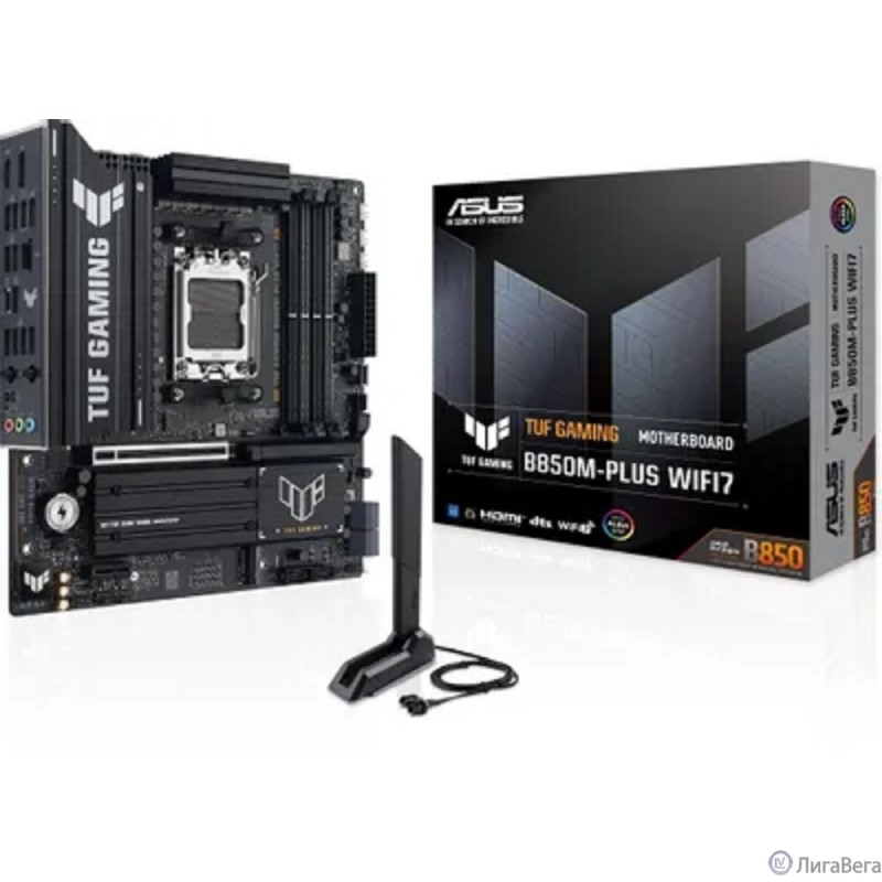 ASUS TUF GAMING B850M-PLUS WIFI7 (Socket AM5, mATX, 4xDDR5(256GB), DP/HDMI, 1xPCIe 5.0x16/1xPCIe 4.0x16/1xPCIe 4.0x1, 1xLAN (2.5GbE), Wi-Fi, BT, 4xSATA 6Gb/s, 3xM.2, 1xType-C, 7xUSB 3.2, 4xUSB 2.0)