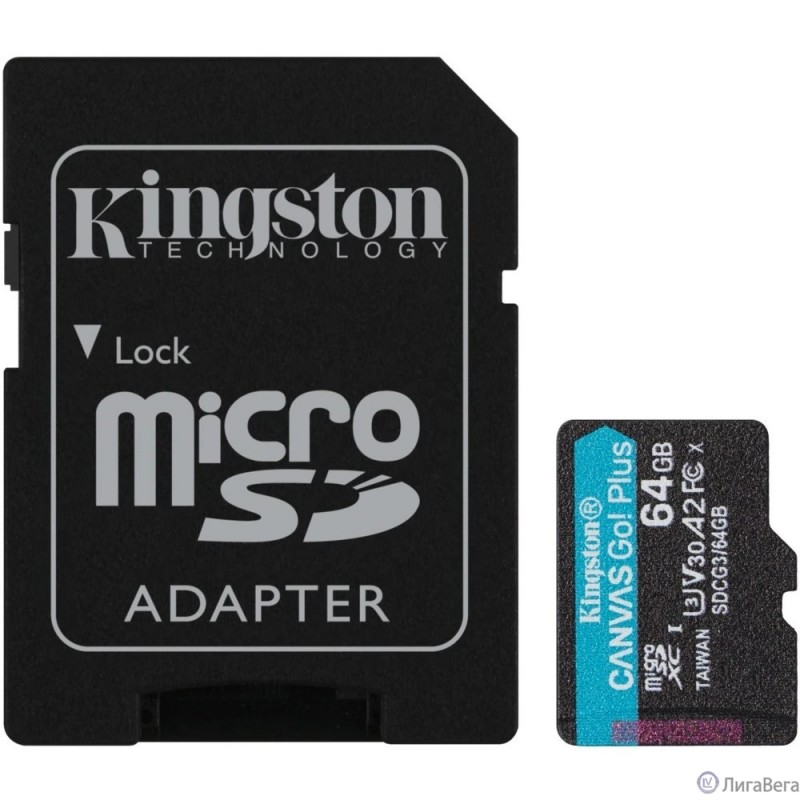 Micro SecureDigital 64GB Kingston Canvas Select Plus, UHS-I, U3, V30, A2, с адаптером