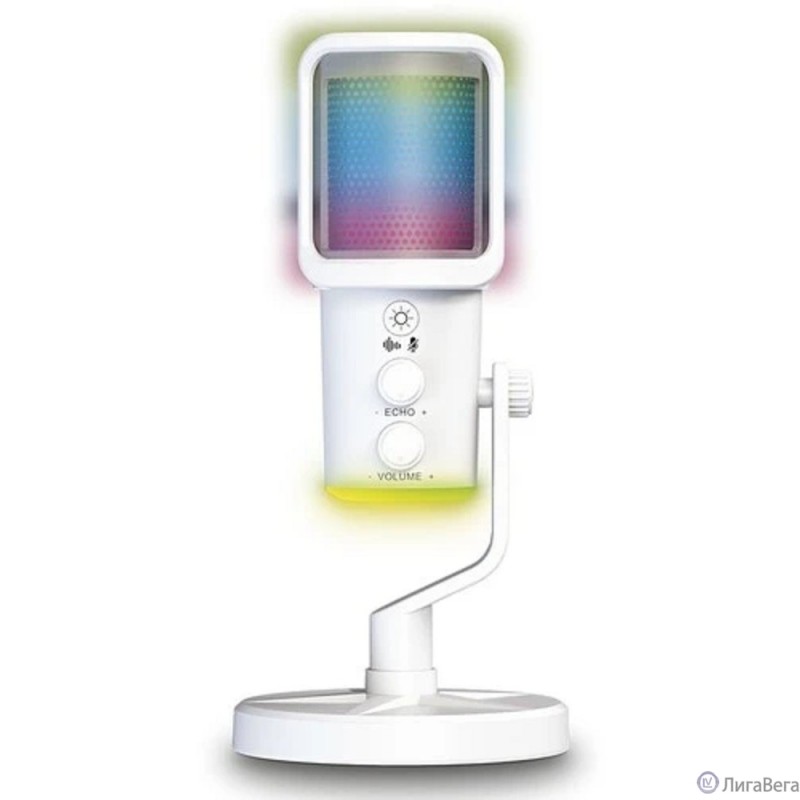RITMIX RDM-178 USB Gaming White {подкл. Type-C - USB A / Type-C, Jack 3,5 мм на наушники, подсветка, шумоподавление; размеры микрофона: 5 * 15* 5 см}