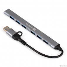 Exegate EX299790RUS USB-Хаб (концентратор) 7-в-1 ExeGate DUB-761C3 (кабель-адаптер USB Type-A + Type-C --> 6xUSB2.0, 1xUSB3.0, Plug&Play, серебристый)