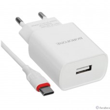 BOROFONE BA20A/ Сетевое ЗУ + Кабель Type-C 1m/ 1 USB/ Выход: 10.5W/ White