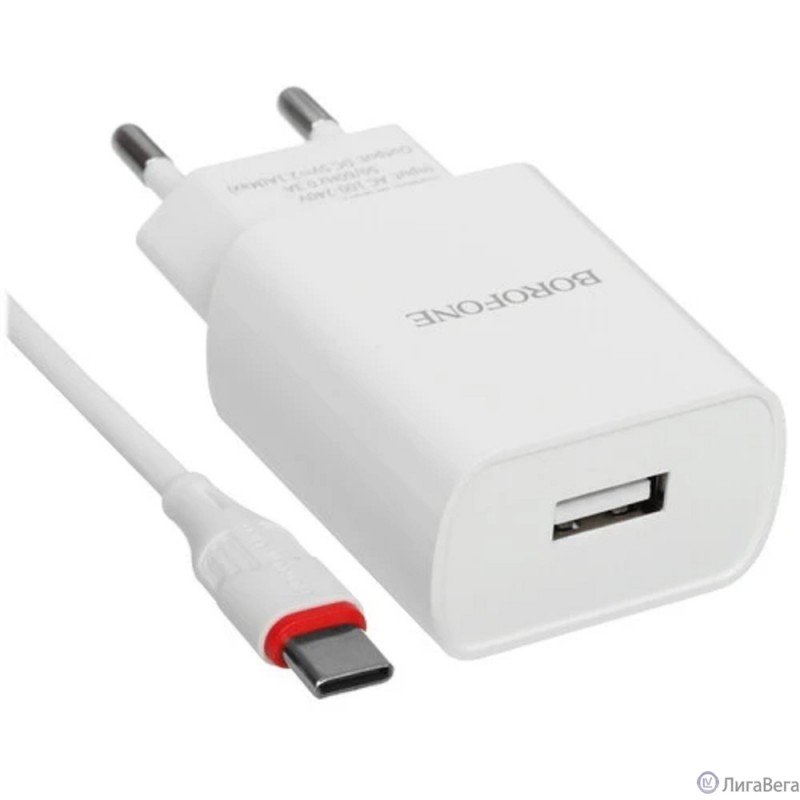 BOROFONE BA20A/ Сетевое ЗУ + Кабель Type-C 1m/ 1 USB/ Выход: 10.5W/ White