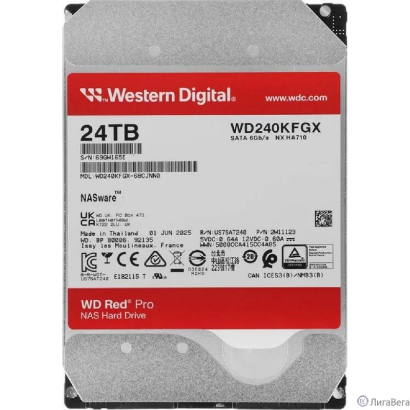 24TB WD Red Pro (WD240KFGX) {Serial ATA III, 7200- rpm,512Mb, 3.5″} 24TB WD Red Pro (WD240KFGX) {Serial ATA III, 7200- rpm,512Mb, 3.5″}
