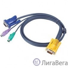 ATEN 2L-5203P Кабель KVM  PS/2(Kлав+мышь)(Male)+HDB15(Male)  SPHD15(Male) 3,0м., тонкий, черный.