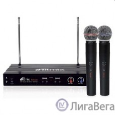RITMIX RWM-221 black {2 микрофона, 87.5 - 92 МГц,  2 канала, ±0,005%, 40-20000 Гц, 600 Ом, –60±3 дБ, 80 дБ, макс девиация: 10 КГц}