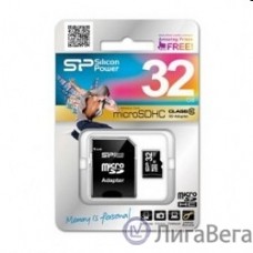 Micro SecureDigital 32Gb Silicon Power SP032GBSTH010V10-SP {MicroSDHC Class 10, SD adapter}