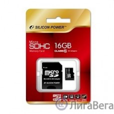 Micro SecureDigital 16Gb Silicon Power SP016GBSTH010V10SP {MicroSDHC Class 10, SD adapter}