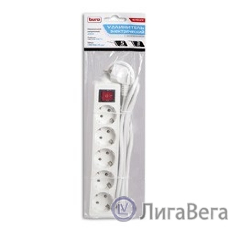 BURO Сетевой удлинитель 5 розеток, 3 метра, (BU-PS5.3/W), белый (пакет ПЭ) {828017}