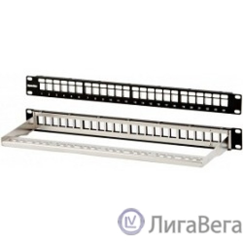 Hyperline PPBL3-19-24-SH-RM Модульная патч-панель 19″, 24 порта, Flat Type, 1U, для экранированных и неэкранированных модулей KJ2(C6A), KJ5, KJE, KJNE, с задним кабельным организатором (без модулей)