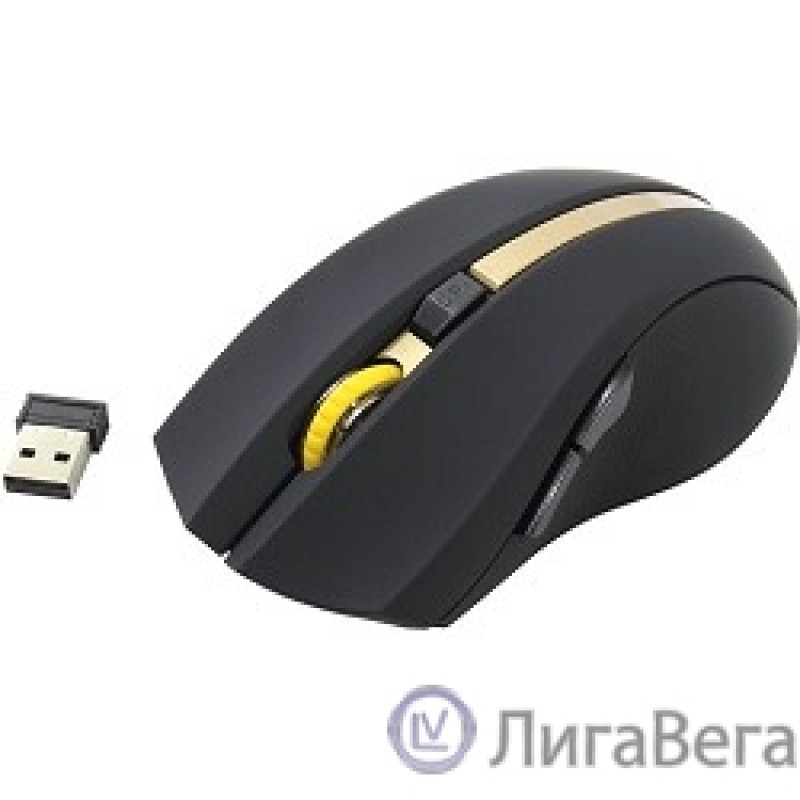 Oklick 495MW черный/золотистый Мышь оптическая (1600dpi) беспроводная USB (6but) [998168]