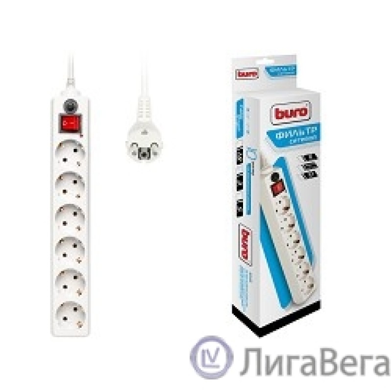 BURO Сетевой фильтр, 6 розеток, 3 метра, (600SH-3-W), белый (коробка) {992266}