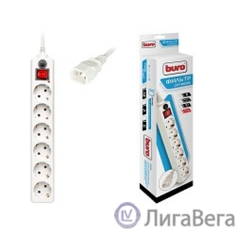 BURO Сетевой фильтр, 6 розеток, 1.8 метра, (600SH-1.8-UPS-W ), белый (коробка) {992306}