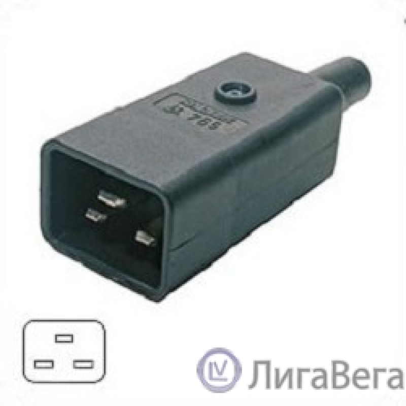 Hyperline CON-IEC320C20 Разъем IEC 60320 C20 220В 16A на кабель, контакты на винтах (плоские выступающие штыревые контакты в пластиковом обрамлении), прямой