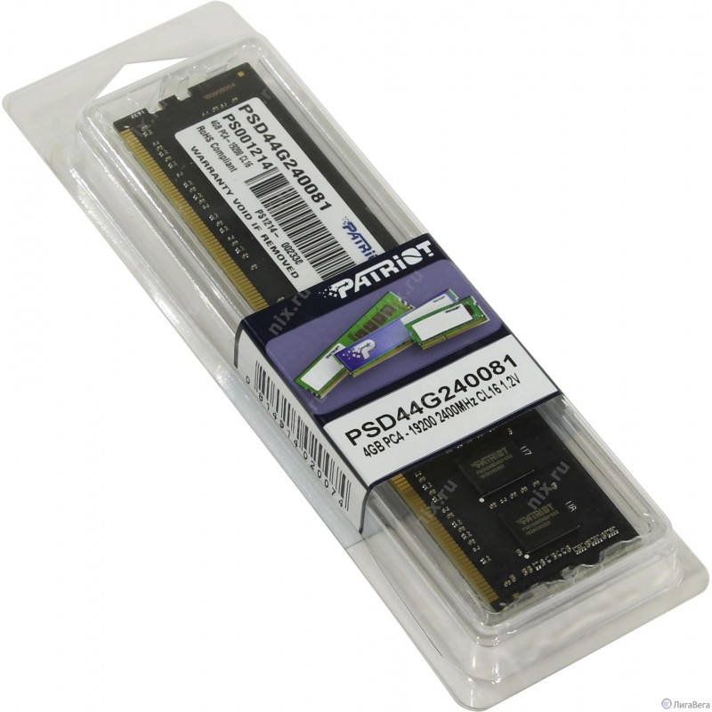 Patriot DDR4 DIMM 4GB PSD44G240081 PC4-19200, 2400MHz Patriot DDR4 DIMM 4GB PSD44G240081 PC4-19200, 2400MHz
