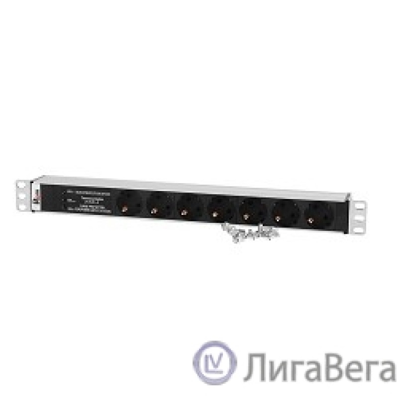 REM Блок розеток Rem-10 без шнура с фил. и инд., 7 Schuko, вход IEC 60320 C14, 10A, алюм., 19″ (R-10-7S-FI-440-Z)
