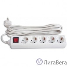 BURO Сетевой удлинитель 5 розеток, 5 метров, (BU-PS5.5/W), белый (пакет ПЭ) {828018}