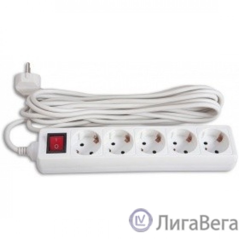 BURO Сетевой удлинитель 5 розеток, 5 метров, (BU-PS5.5/W), белый (пакет ПЭ) {828018}