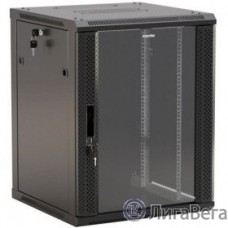 Hyperline TWB-1266-GP-RAL9004 Шкаф настенный 19-дюймовый (19″), 12U, 650x 600х 600мм, стеклянная дверь с перфорацией по бокам, ручка с замком, цвет черный (RAL 9004) (разобранный)