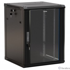 Hyperline TWB-0945-GP-RAL9004 Шкаф настенный 19-дюймовый (19″), 9U, 500x 600х 450мм, стеклянная дверь с перфорацией по бокам, ручка с замком, цвет черный (RAL 9004) (разобранный)