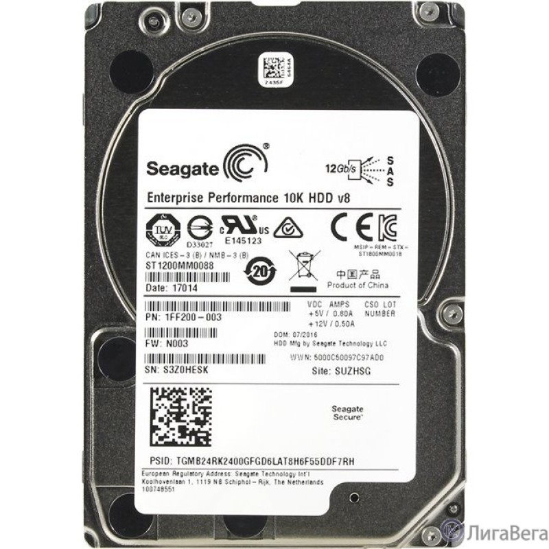 1.2TB Seagate Enterprise Performance 10K (ST1200MM0129) {SAS 12Gb/s, 10 000 prm, 256 mb buffer, 2.5″}  (clean pulled)
