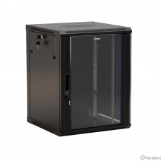 Hyperline TWB-1566-GP-RAL9004 Шкаф настенный 19-дюймовый (19″), 15U, 775x 600х 600мм, стеклянная дверь с перфорацией по бокам, ручка с замком, цвет черный (RAL 9004) (разобранный)