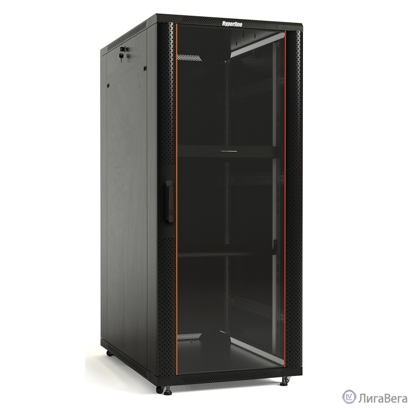 Hyperline TTB-4268-AS-RAL9004 Шкаф напольный 19-дюймовый, 42U, 2055x 600х 800 мм (ВхШхГ), передняя стеклянная дверь со стальными перфорированными боковинами, задняя дверь сплошная, ручка с замком