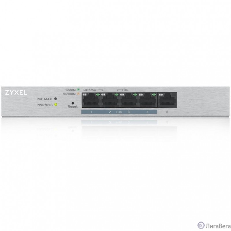 ZYXEL GS1200-5HPV2-EU0101F Smart PoE+ коммутатор GS1200-5HP v2, 5xGE (4xPoE+), настольный, бесшумный, с поддержкой VLAN, IGMP, QoS и Link Aggregation, бюджет PoE 60 Вт ZYXEL GS1200-5HPV2-EU0101F Smart PoE+ коммутатор GS1200-5HP v2, 5xGE (4xPoE+), настольный, бесшумный, с поддержкой VLAN, IGMP, QoS и Link Aggregation, бюджет PoE 60 Вт