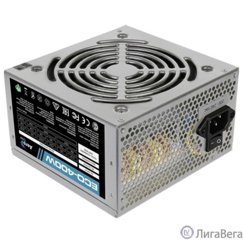 Aerocool 400W Retail ECO-400W ATX v2.3 Haswell, fan 12cm, 400mm cable, power cord, 20+4P, 12V 4P, 1x PCI-E 6P, 2x SATA, 2x PATA, 1x FDD