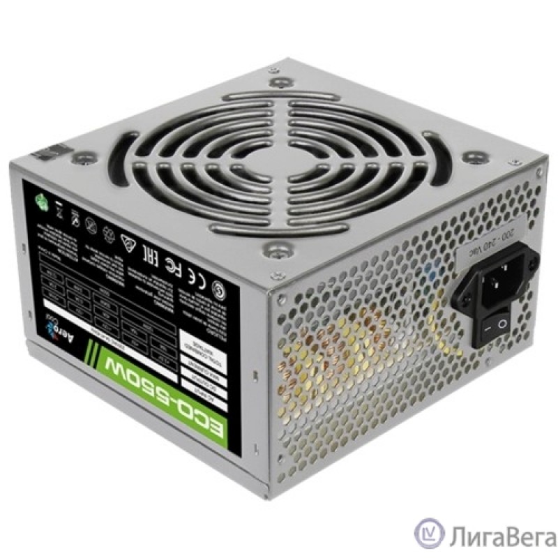 Aerocool 550W Retail ECO-550W ATX v2.3 Haswell, fan 12cm, 400mm cable, power cord, 20+4P, 12V 4+4P, 1x PCI-E 6+2P, 4x SATA, 3x PATA, 1x F