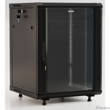 Hyperline TWB-FC-1266-GP-RAL9004 Шкаф настенный 19-дюймовый (19″), 12U, 650x600x600 мм, стеклянная дверь с перфорацией по бокам, ручка с замком, с возможностью установки на ножки, цвет черный RAL 9004